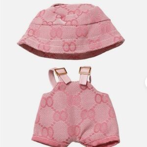 Pink Bucket Hat and Overalls Set